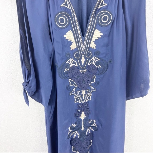 Lilly Pulitzer Bryce Silk Dress True Navy Embroidered Silk Cold Shoulder XS - Picture 4 of 8